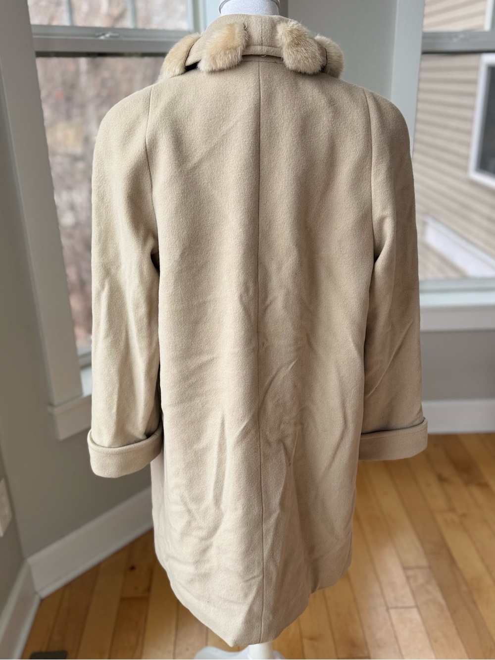 Vintage 60s 70s Albert Nipon Cream Faux Fur Trim Wool Dress Coat Sz XS - Picture 3 of 8